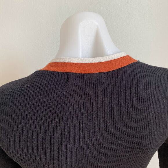 Caara Size Small Cedar Midi Dress Knit A Line Black Orange White Striped Belted - Picture 9 of 12